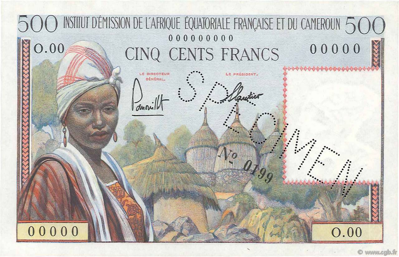 500 Francs Spécimen AFRIQUE ÉQUATORIALE FRANÇAISE  1957 P.33s NEUF
