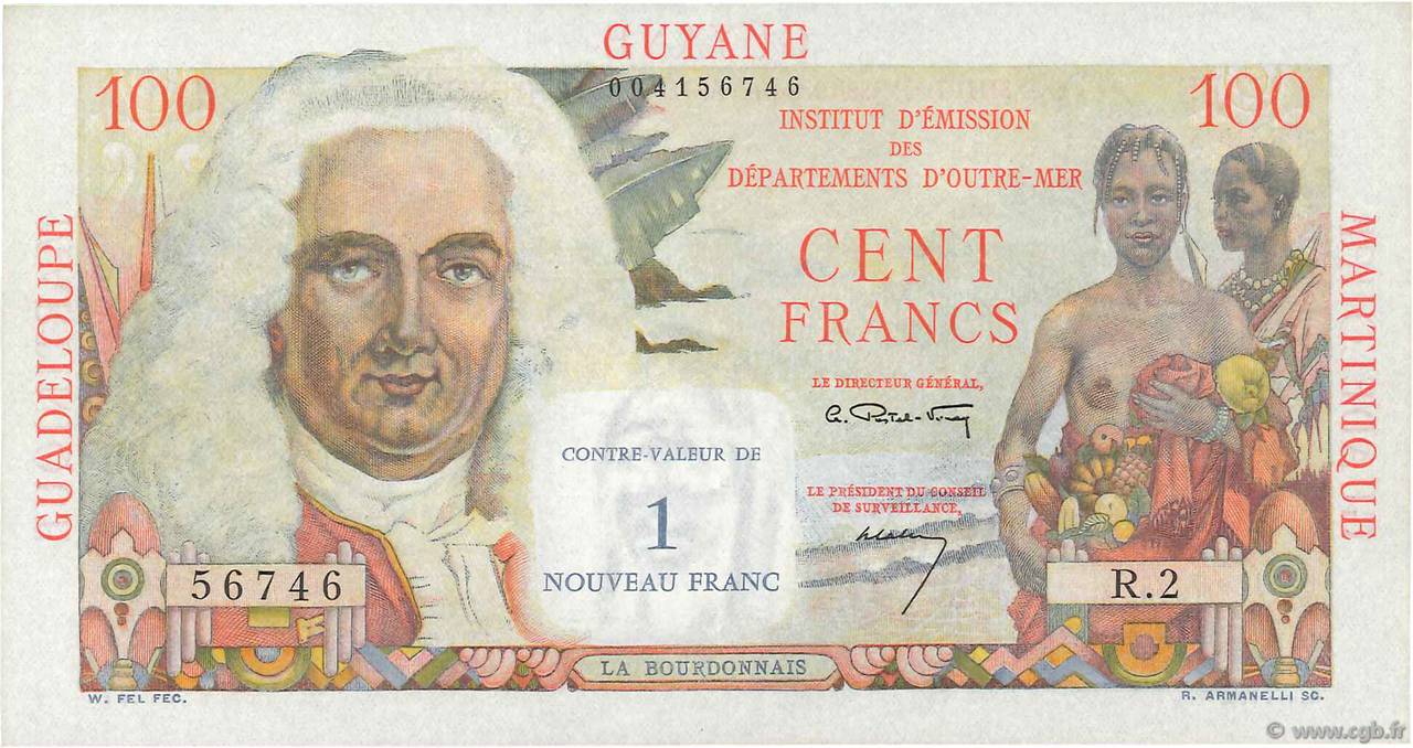 1 NF sur 100 Francs La Bourdonnais FRENCH ANTILLES  1960 P.01a SPL+