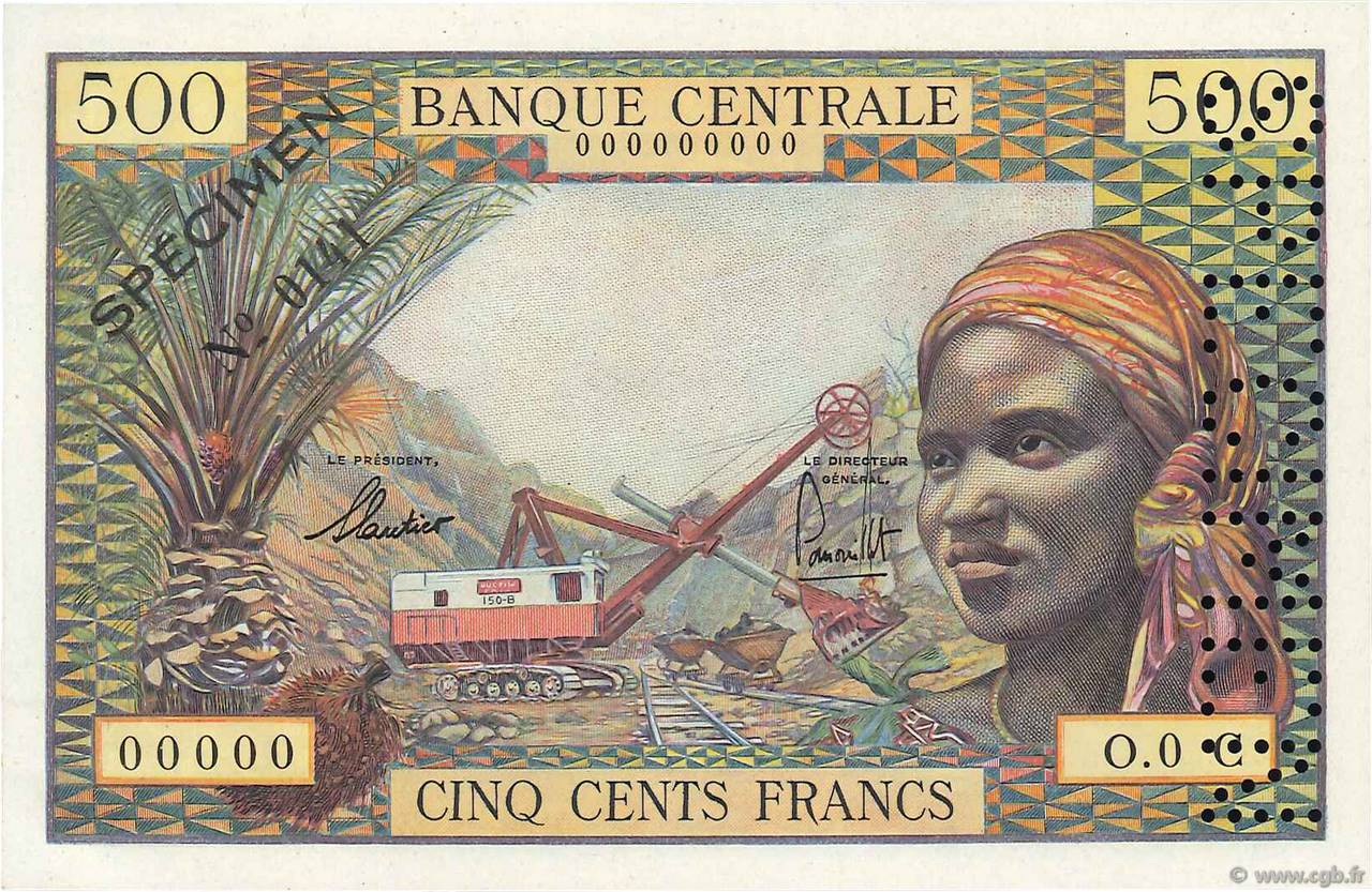 500 Francs Spécimen EQUATORIAL AFRICAN STATES (FRENCH)  1963 P.04cs fST+