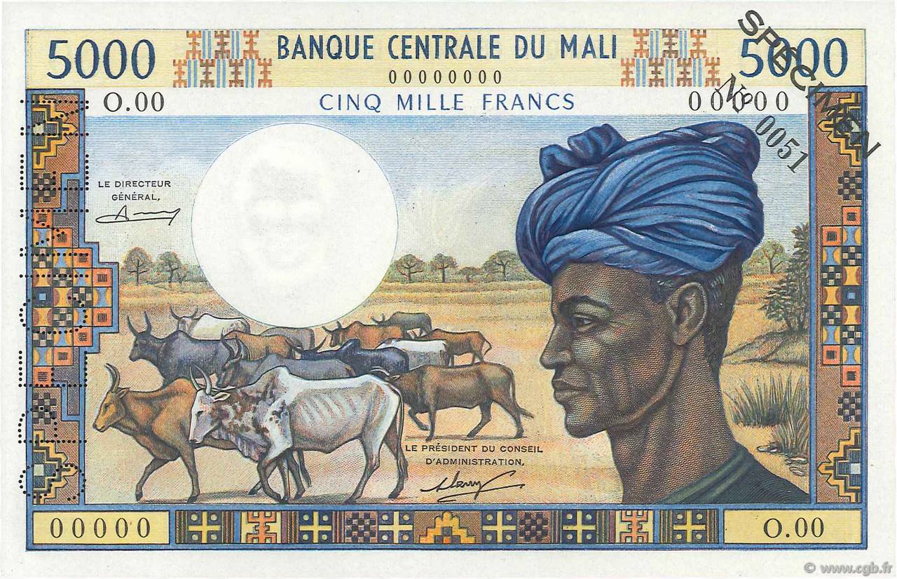 5000 Francs Spécimen MALí  1984 P.14s SC+