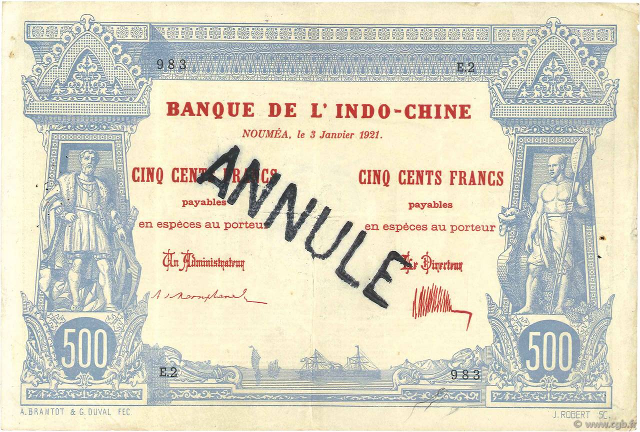 500 Francs Annulé NOUVELLE CALÉDONIE  1921 P.22 VF