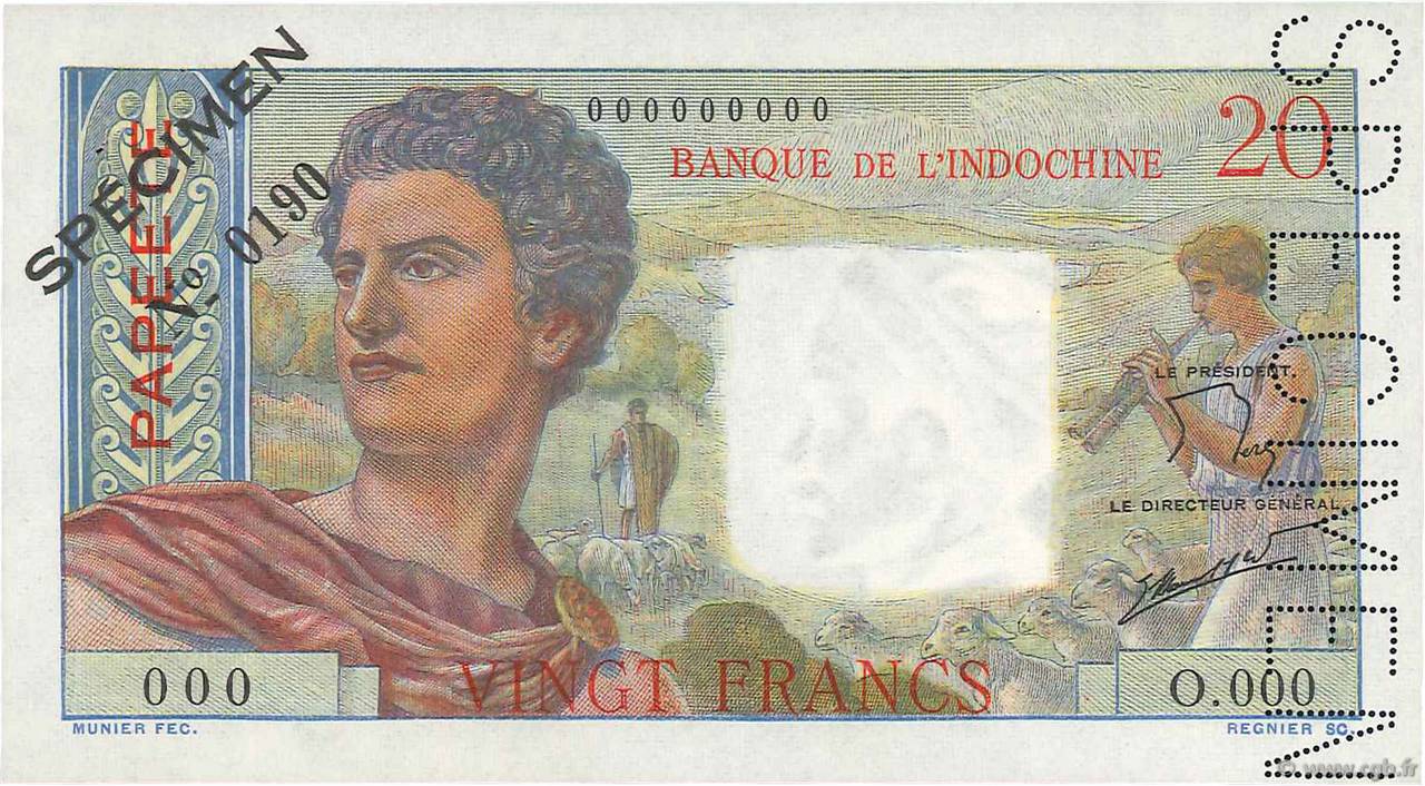 20 Francs Spécimen TAHITI  1963 P.21cS AU-