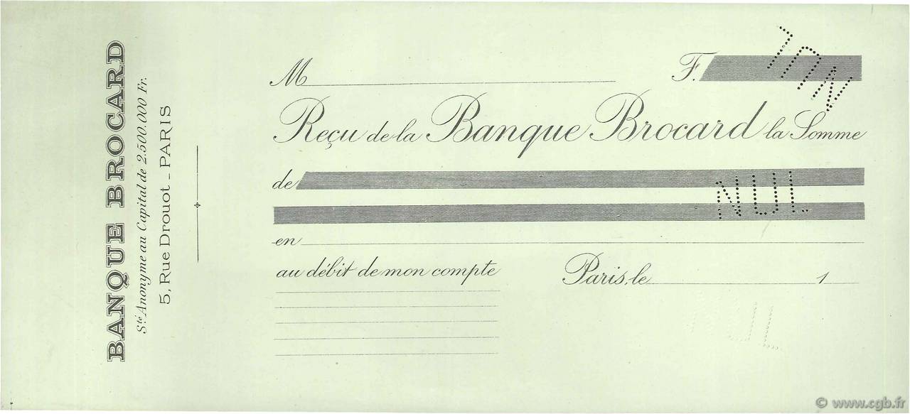Francs Non émis FRANCE regionalismo y varios Paris 1880 DOC.Reçu EBC