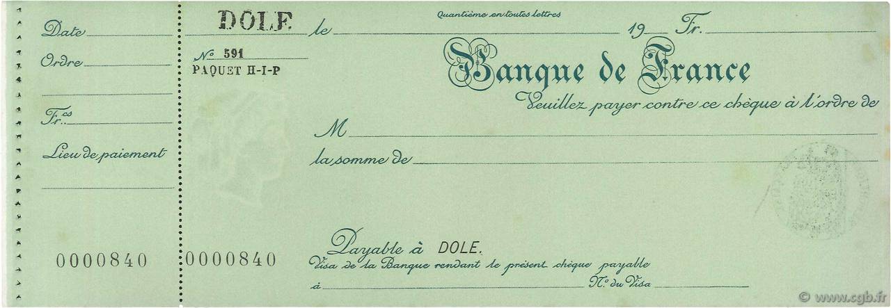 Francs FRANCE régionalisme et divers Dole 1924 DOC.Chèque SPL