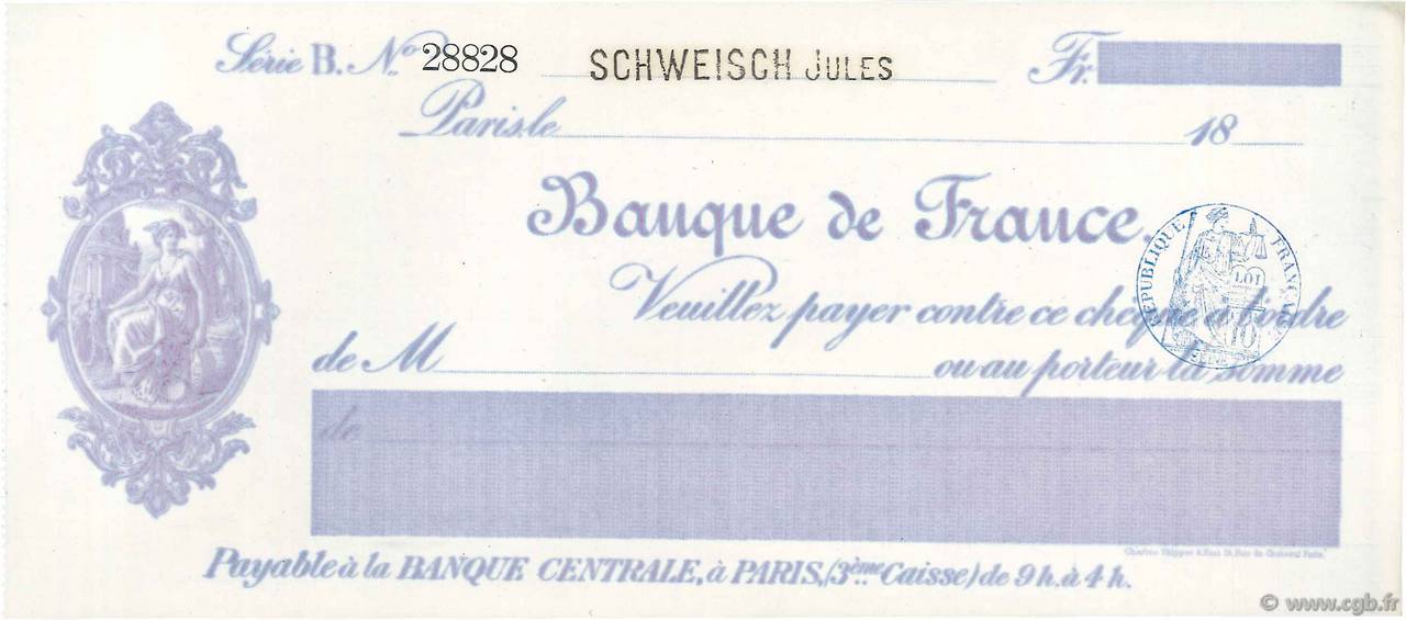 Francs FRANCE Regionalismus und verschiedenen Paris 1865 DOC.Chèque ST