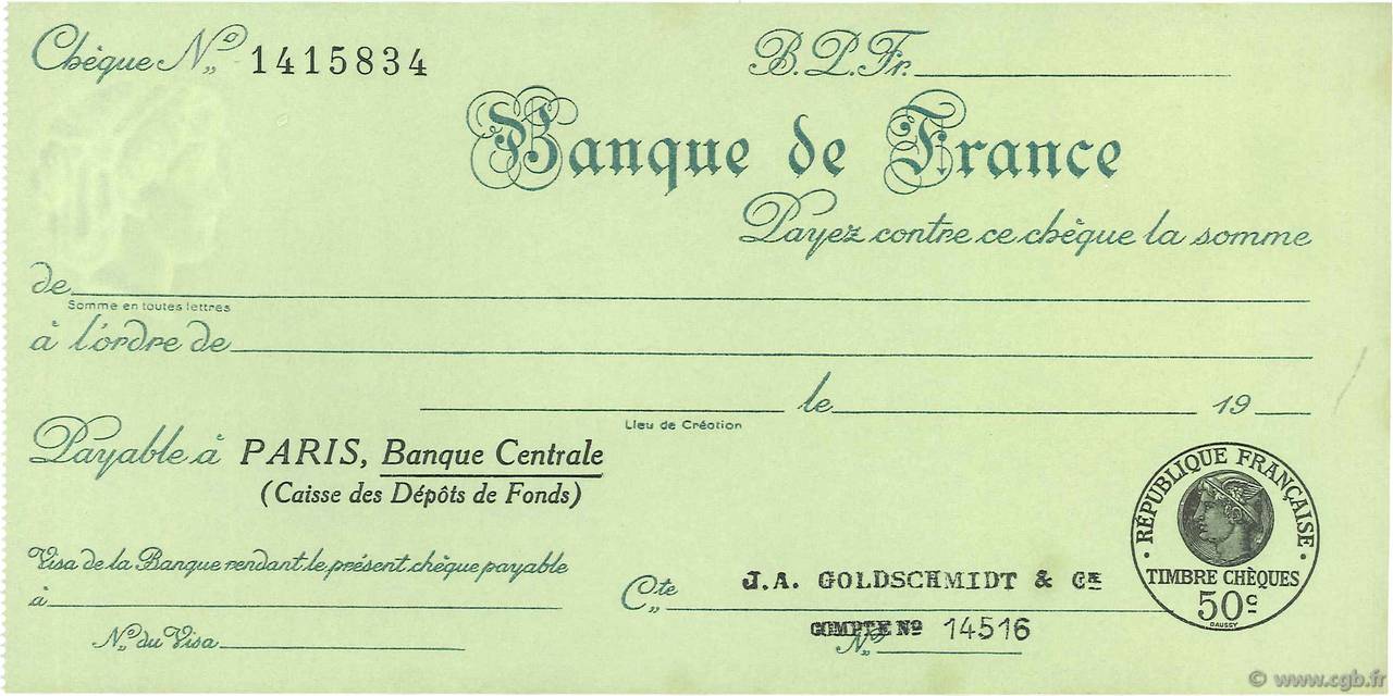Francs FRANCE régionalisme et divers Paris 1932 DOC.Chèque SPL