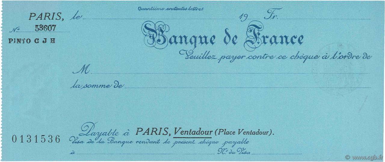 Francs FRANCE Regionalismus und verschiedenen Paris 1933 DOC.Chèque fST