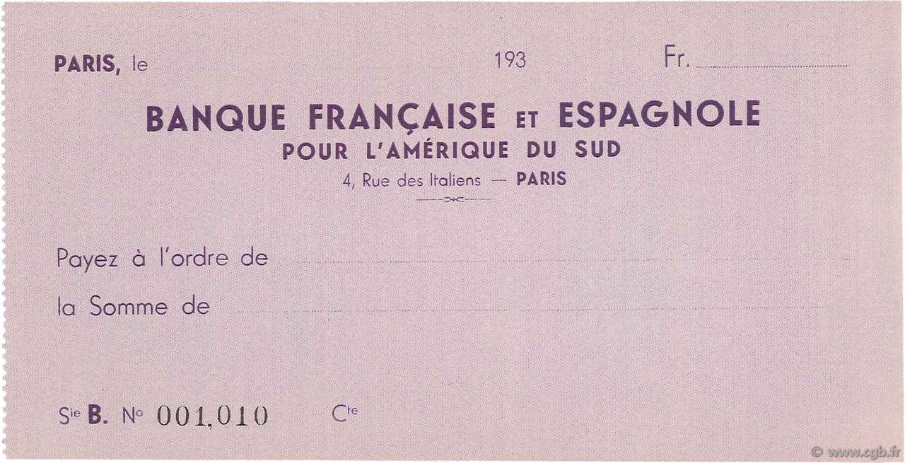 Francs FRANCE Regionalismus und verschiedenen Paris 1930 DOC.Chèque ST