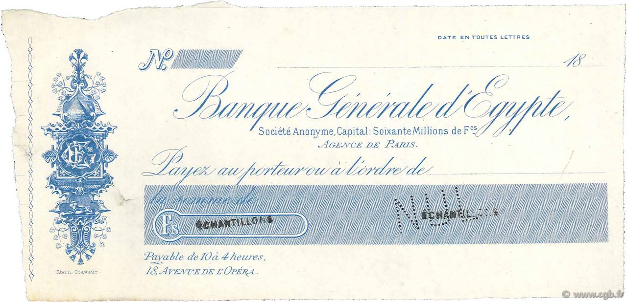 Francs Non émis FRANCE regionalismo e varie Paris 1865 DOC.Chèque SPL