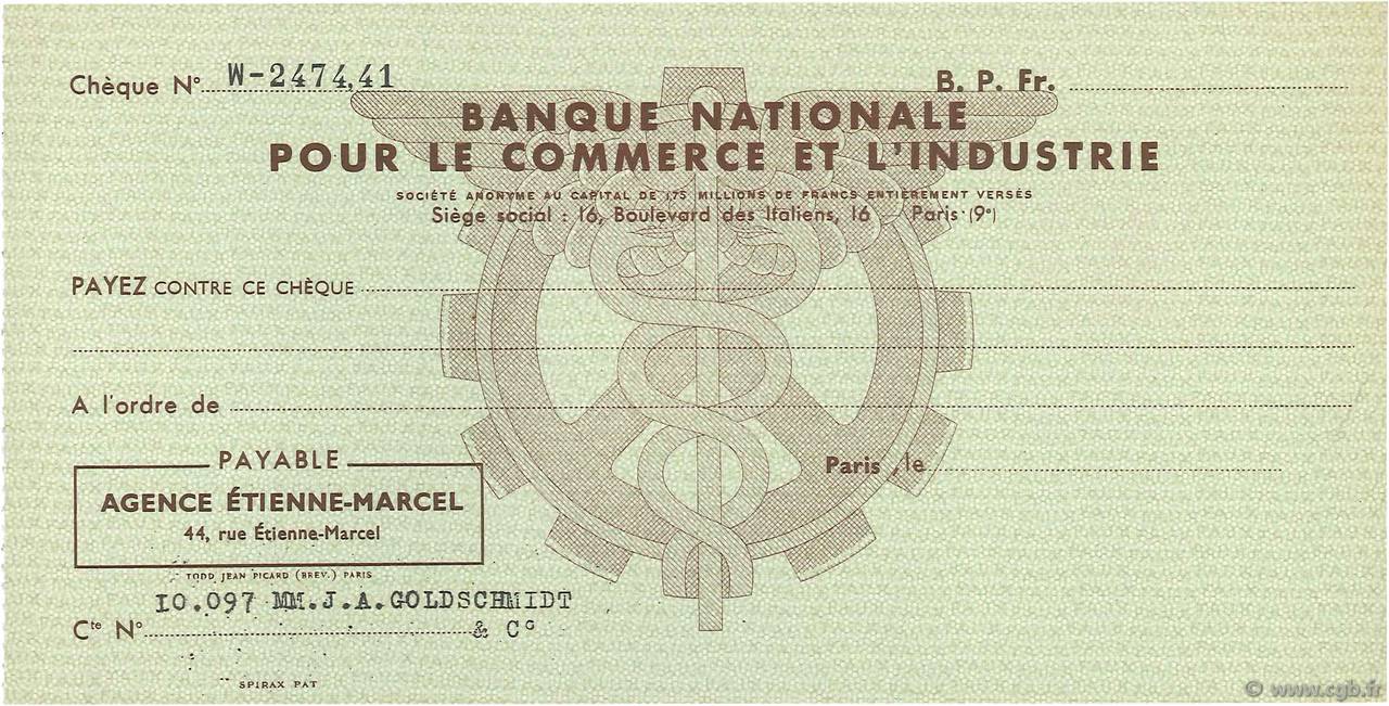 Francs FRANCE regionalism and miscellaneous Paris 1930 DOC.Chèque AU