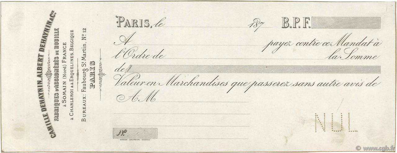 Francs Non émis FRANCE regionalism and miscellaneous Paris 1870 DOC.Mandat XF