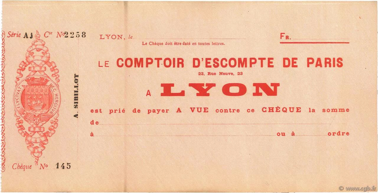 Francs FRANCE régionalisme et divers Lyon 1871 DOC.Chèque SUP