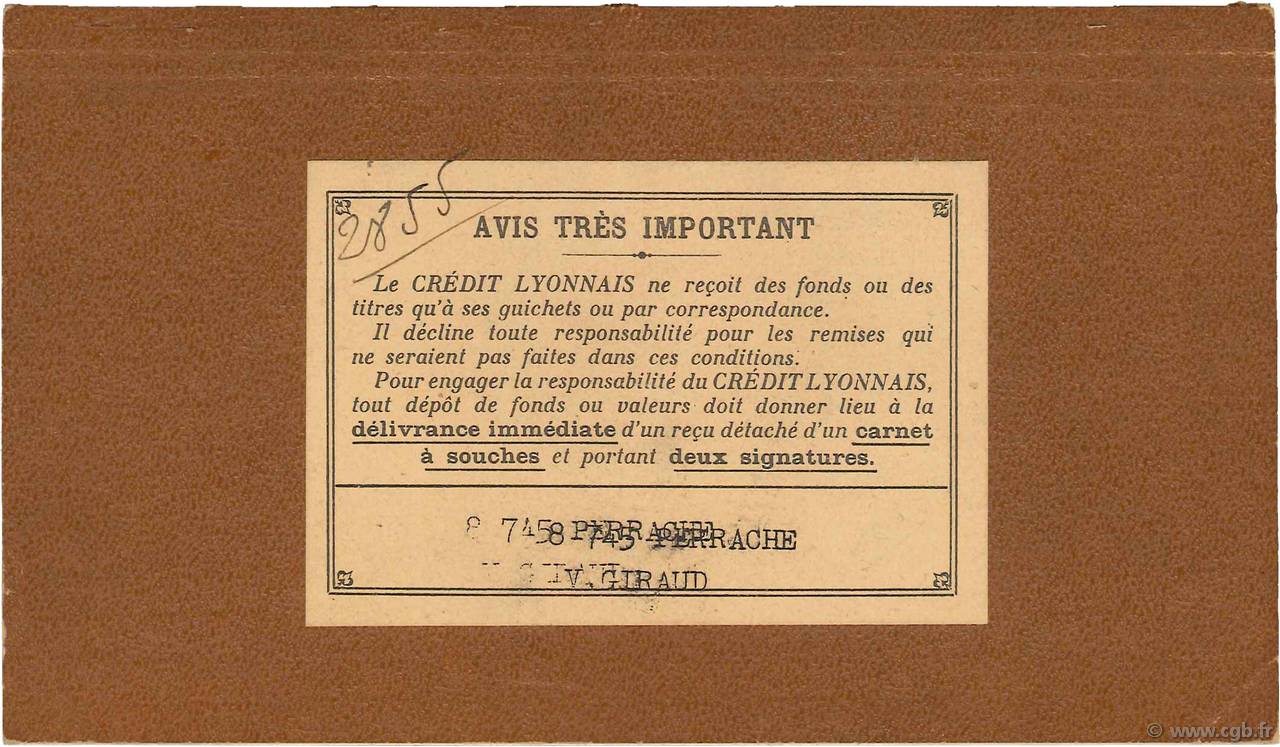 Francs FRANCE regionalismo e varie Lyon 1932 DOC.Chèque SPL