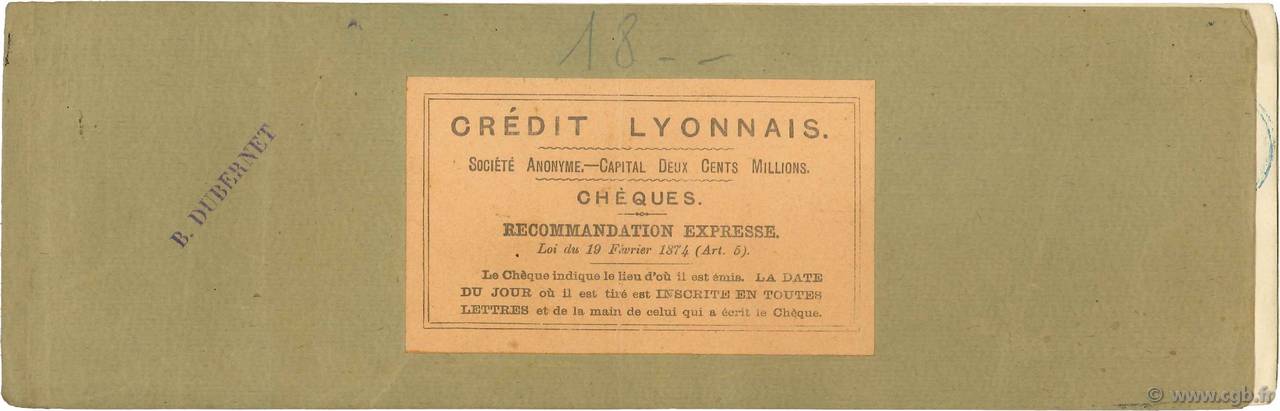 Francs FRANCE regionalismo e varie Toulouse 1871 DOC.Chèque BB