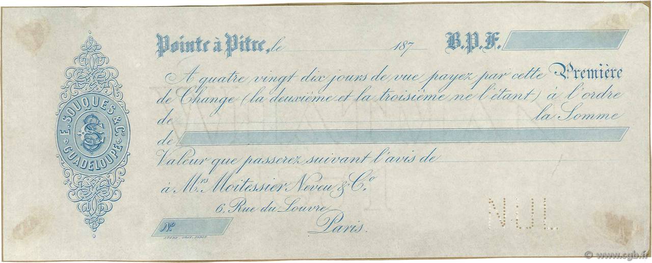 Francs Non émis FRANCE regionalism and miscellaneous Pointe À Pitre (Guadeloupe) 1870 DOC.Lettre XF
