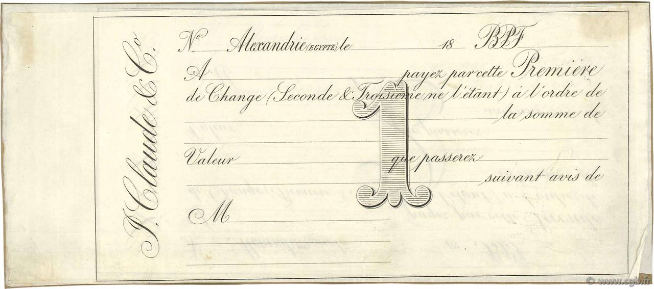 Francs Non émis FRANCE regionalismo y varios Alexandrie 1868 DOC.Lettre MBC