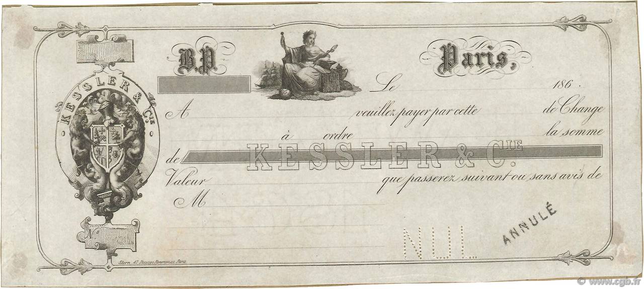 Francs Annulé FRANCE regionalismo y varios Paris 1864 DOC.Lettre MBC