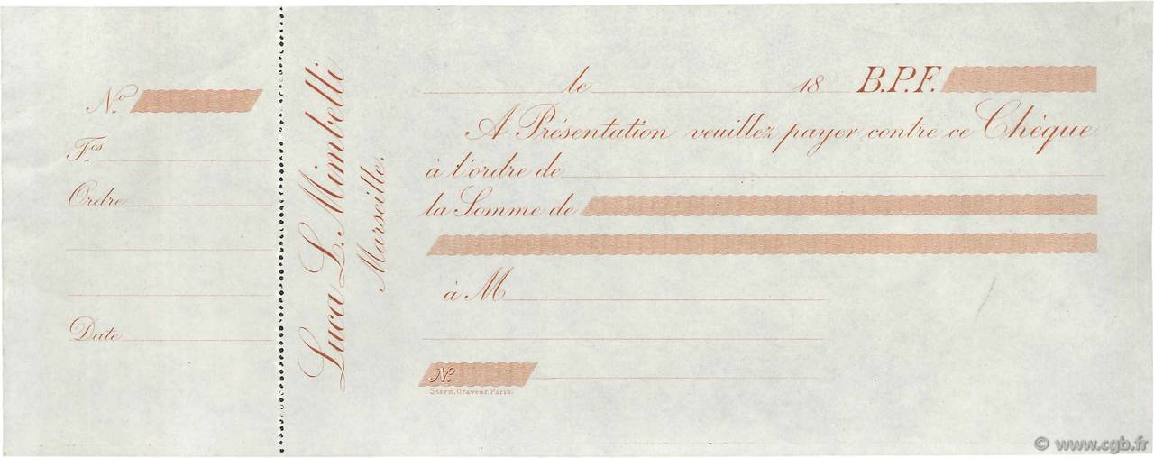 Francs FRANCE regionalism and various Marseille 1865 DOC.Chèque XF