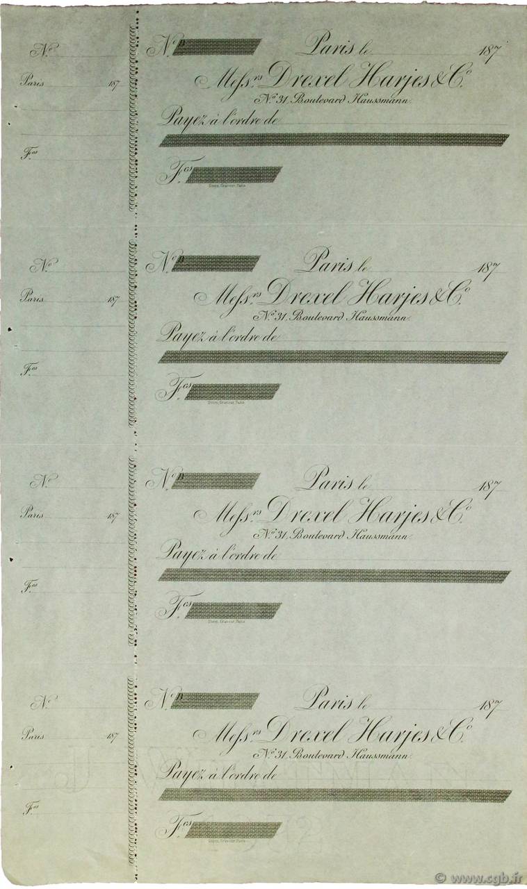 Francs Planche FRANCE regionalismo e varie Paris 1872 DOC.Chèque BB