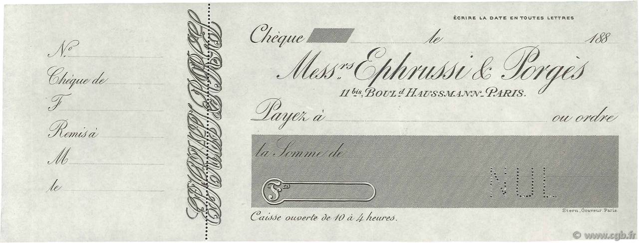 Francs Non émis FRANCE regionalism and miscellaneous Paris 1880 DOC.Chèque AU