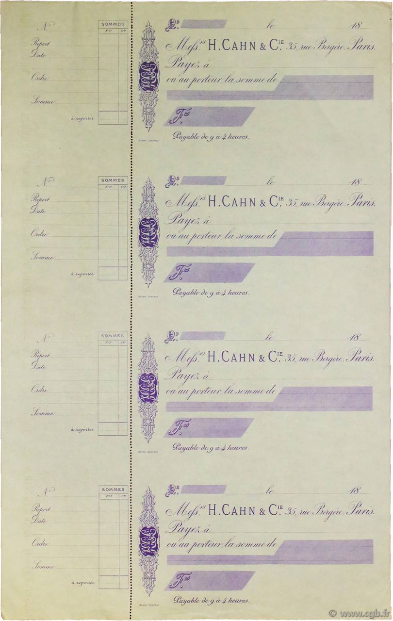 Francs Planche FRANCE regionalismo y varios Paris 1865 DOC.Chèque EBC