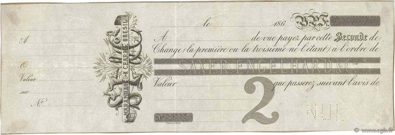 Francs Non émis FRANCE regionalism and miscellaneous Paris 1860 DOC.Lettre VF