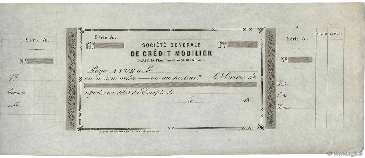 Francs FRANCE regionalismo e varie Paris 1864 DOC.Chèque SPL