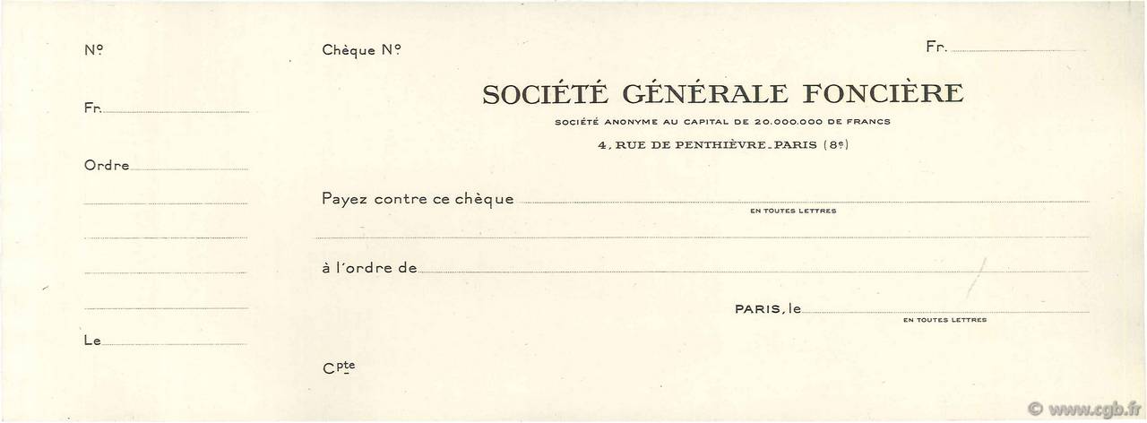 Francs FRANCE Regionalismus und verschiedenen Paris 1908 DOC.Chèque VZ