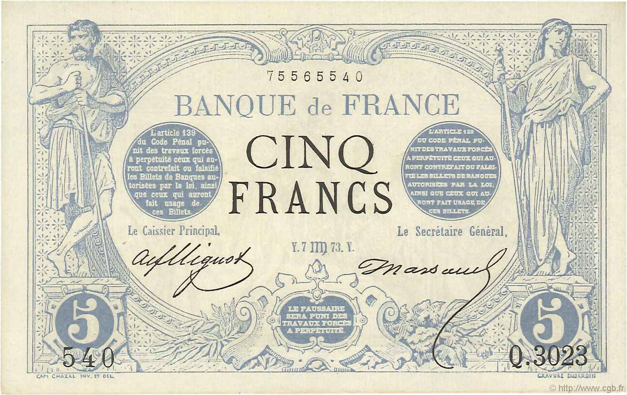5 Francs NOIR FRANCIA  1873 F.01.21 EBC+