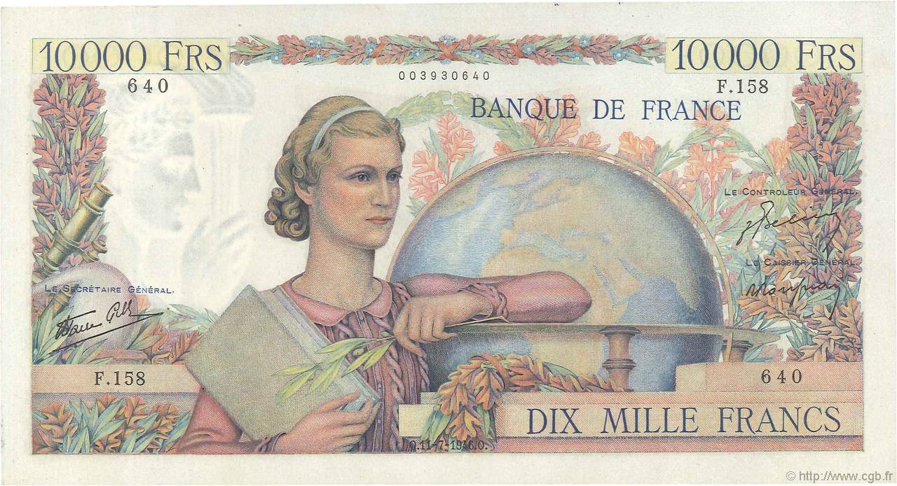 10000 Francs GÉNIE FRANÇAIS FRANKREICH  1946 F.50.07 VZ