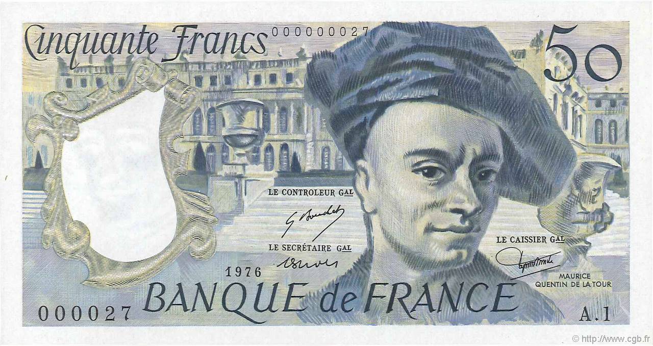 50 Francs QUENTIN DE LA TOUR Petit numéro FRANKREICH  1976 F.67.01A1 ST