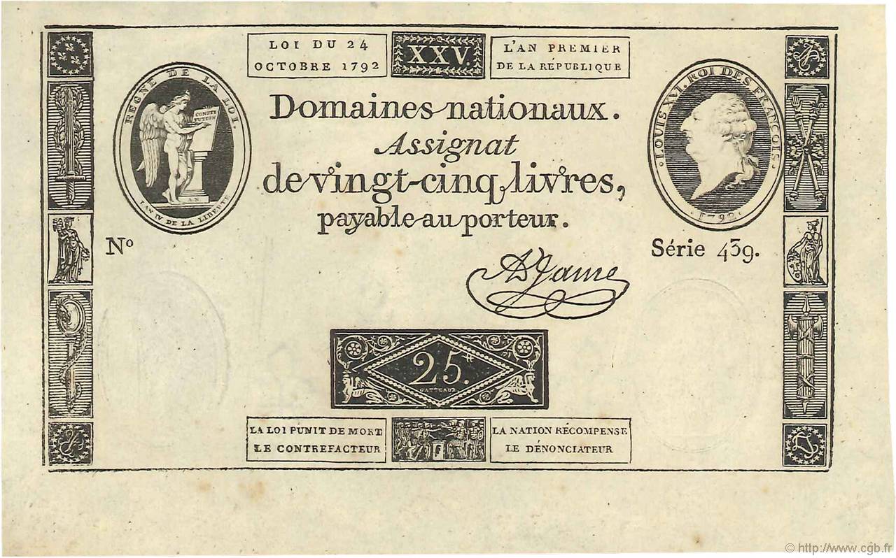 25 Livres FRANCIA  1792 Ass.37a SC+