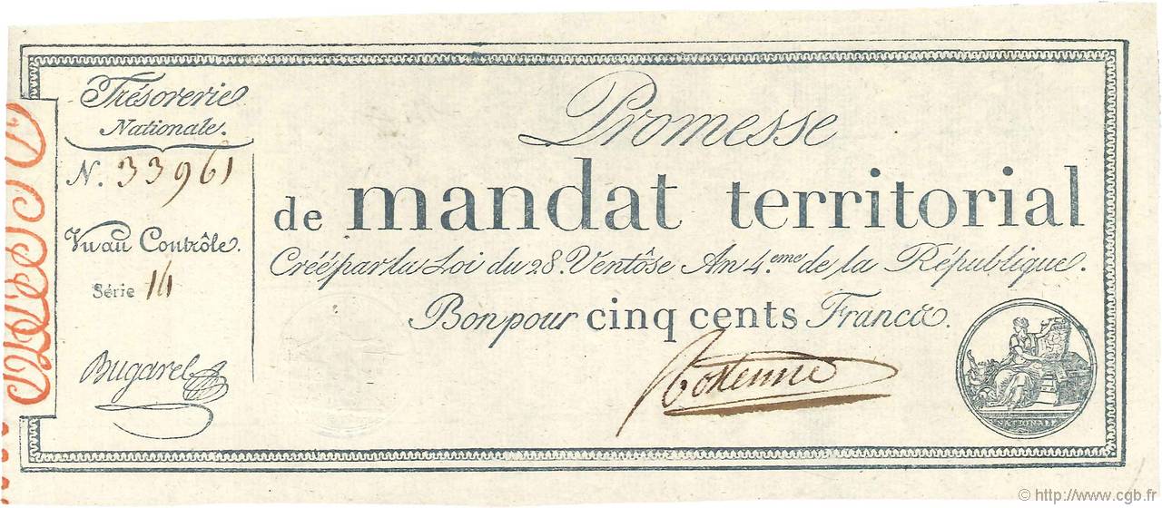 500 Francs avec série FRANCE  1796 Ass.62b SPL