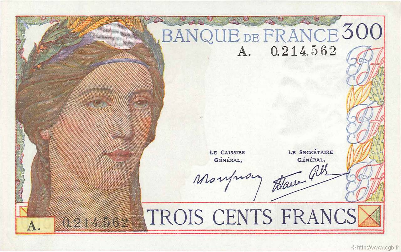 300 Francs FRANCIA  1938 F.29.01 q.FDC