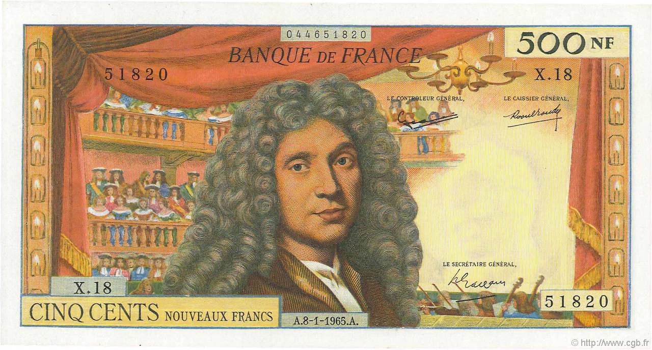 500 Nouveaux Francs MOLIÈRE FRANCE  1965 F.60.08 SPL