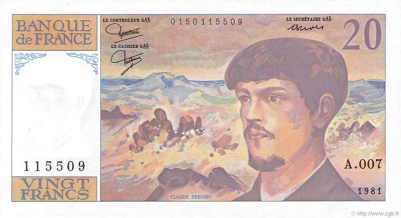 20 Francs DEBUSSY Petit numéro FRANCIA  1981 F.66.02A7 q.FDC