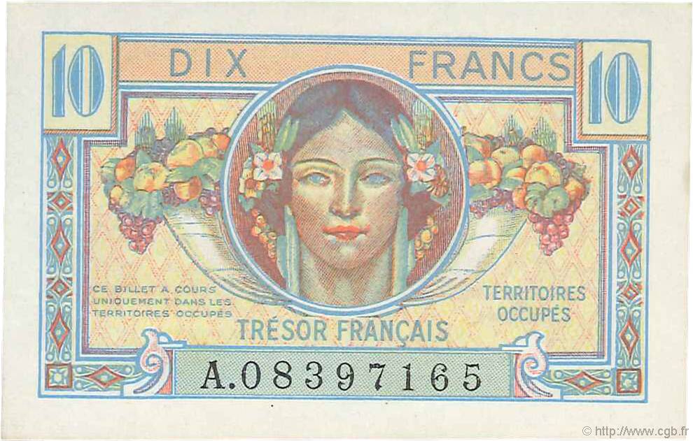 10 Francs TRÉSOR FRANÇAIS FRANKREICH  1947 VF.30.01 fST