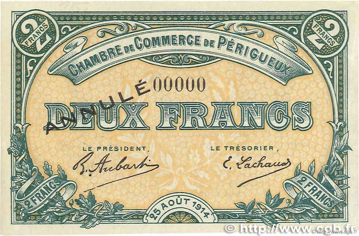 2 Francs Annulé FRANCE Regionalismus und verschiedenen Périgueux 1914 JP.098.07 fST
