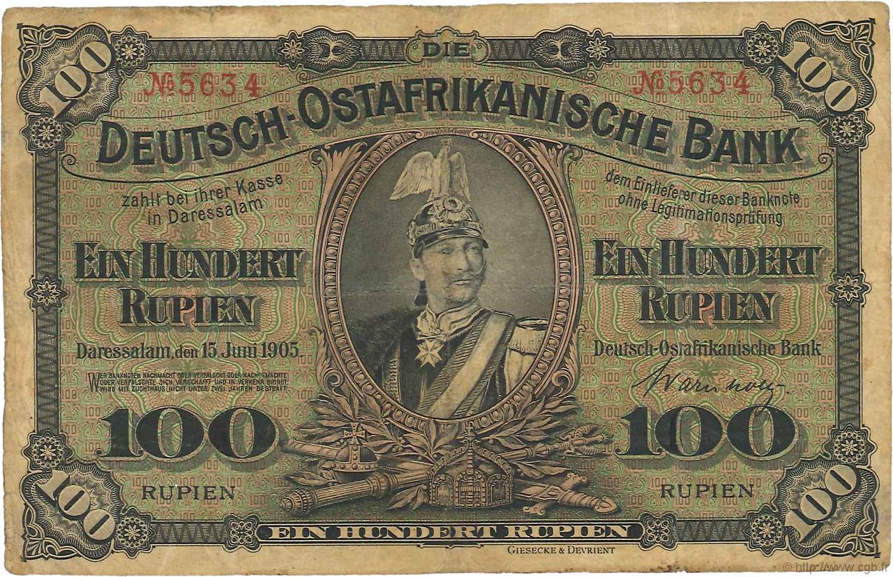 100 Rupien Deutsch Ostafrikanische Bank  1905 P.04 F