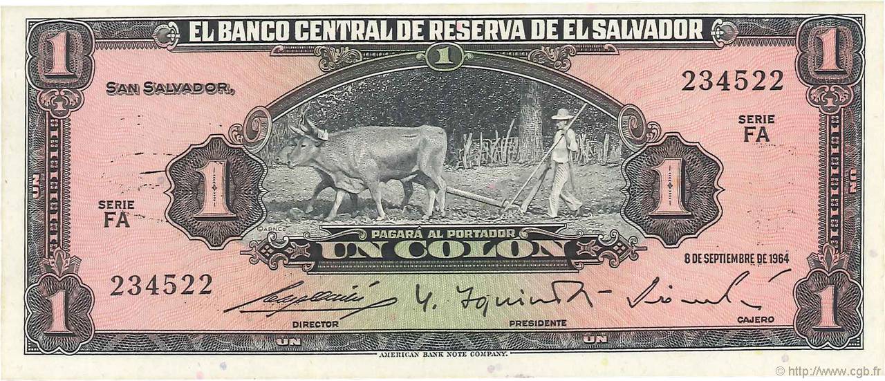 1 Colon EL SALVADOR  1964 P.105a fST+