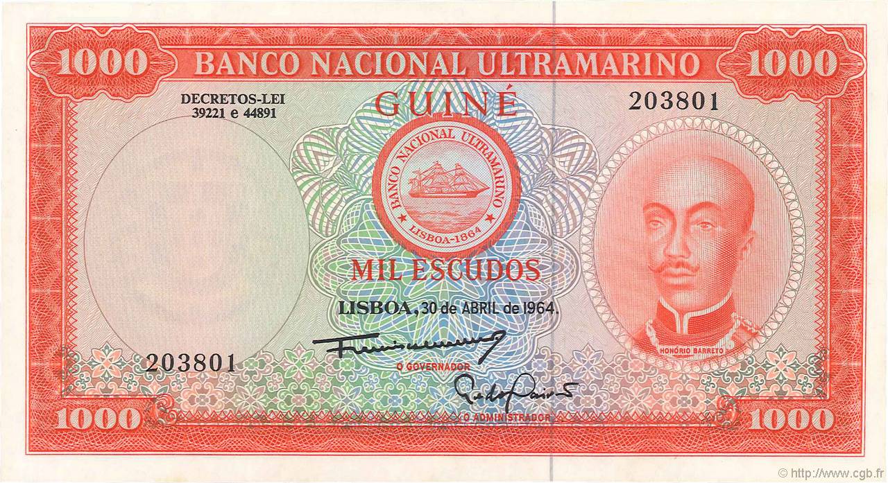 1000 Escudos PORTUGUESE GUINEA  1964 P.043a UNC