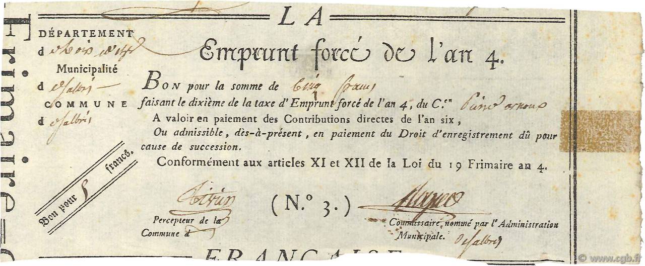 5 Francs FRANCE regionalism and miscellaneous Salbris 1795  VF