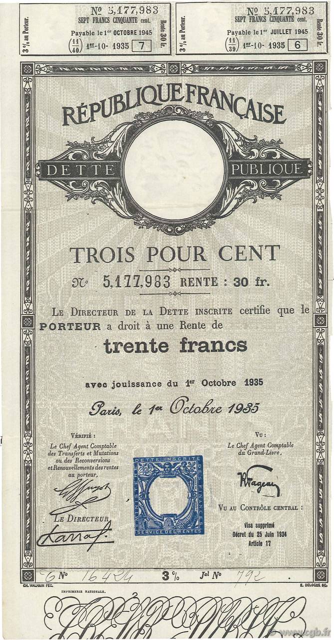 30 Francs FRANCE Regionalismus und verschiedenen  1935  VZ