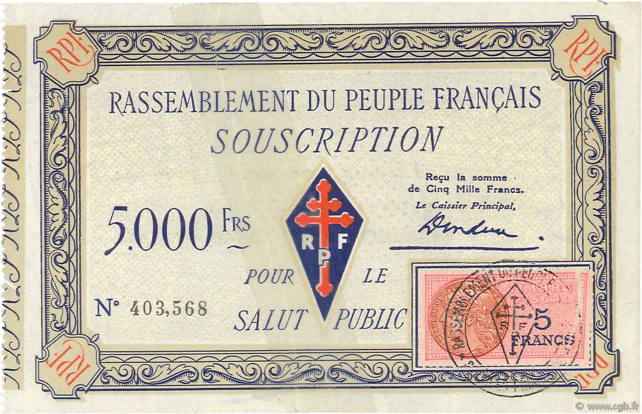 5000 Francs FRANCE regionalism and miscellaneous  1947  VF