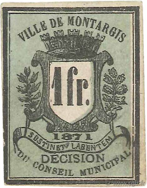 1 Franc FRANCE regionalism and miscellaneous Montargis 1871 JER.45.02b VF