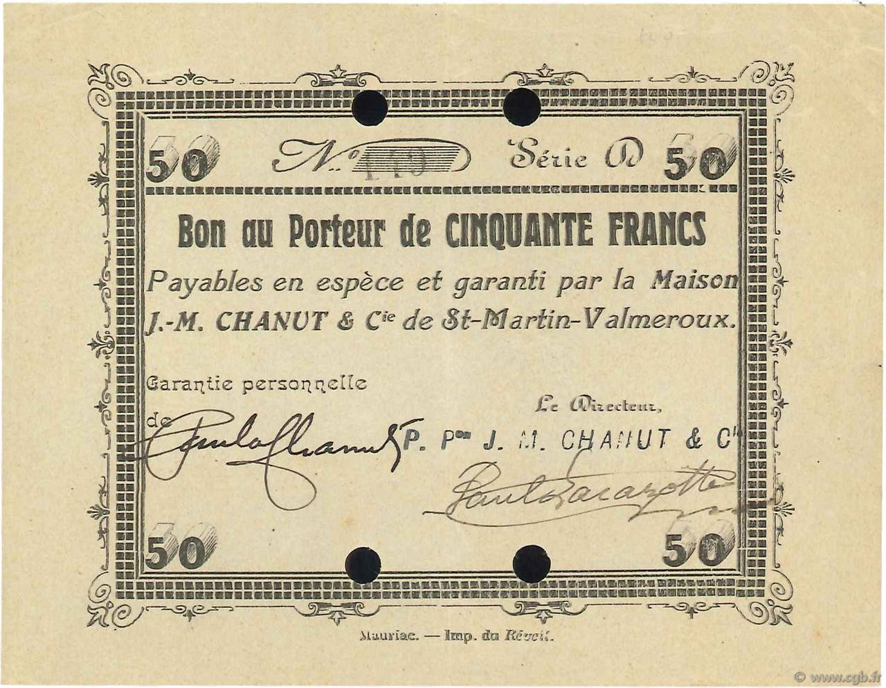 50 Francs Annulé FRANCE regionalism and various  1914 JPNEC.15.15 VF