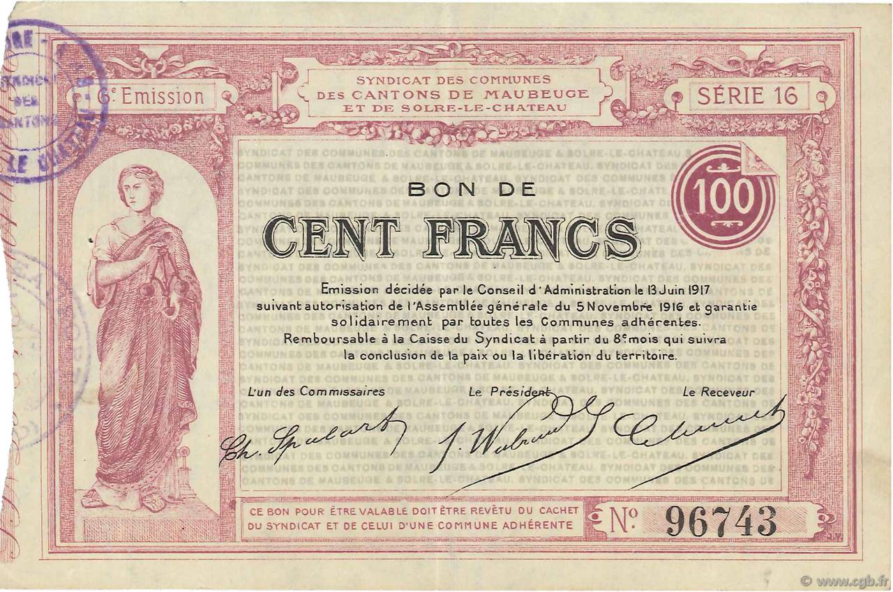 100 Francs FRANCE Regionalismus und verschiedenen  1917 JPNEC.59.1831 VZ