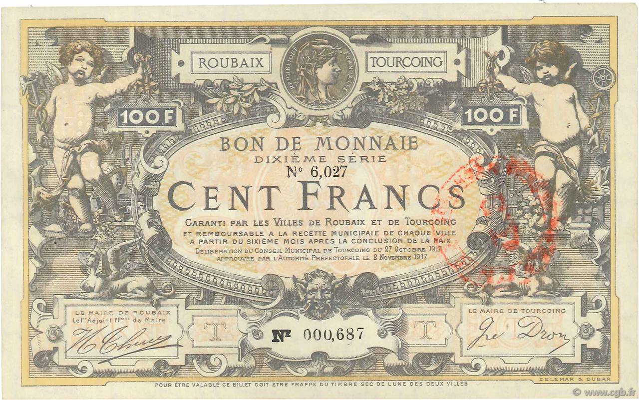 100 Francs FRANCE Regionalismus und verschiedenen  1917 JPNEC.59.2173 VZ