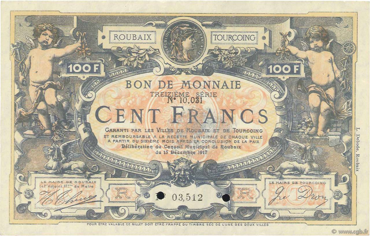 100 Francs FRANCE Regionalismus und verschiedenen  1917 JPNEC.59.2224 VZ