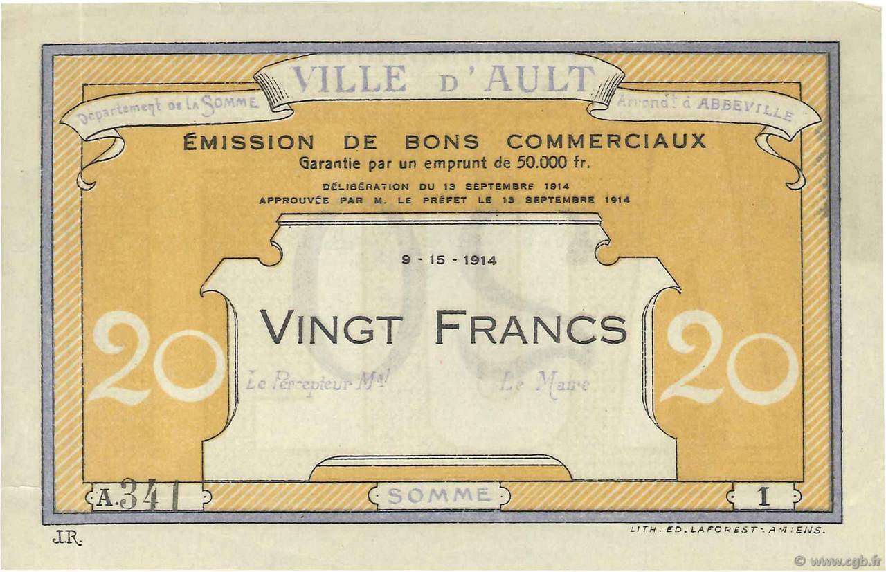 20 Francs Non émis FRANCE regionalism and various  1914 JPNEC.80.09 XF